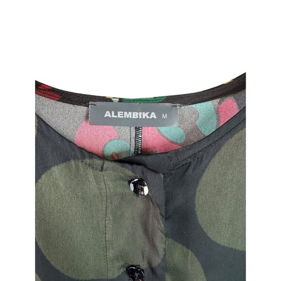 Alembika Black & Olive Polka Dot Mixed Print Oversized Midi Dress Size M - Picture 7 of 8